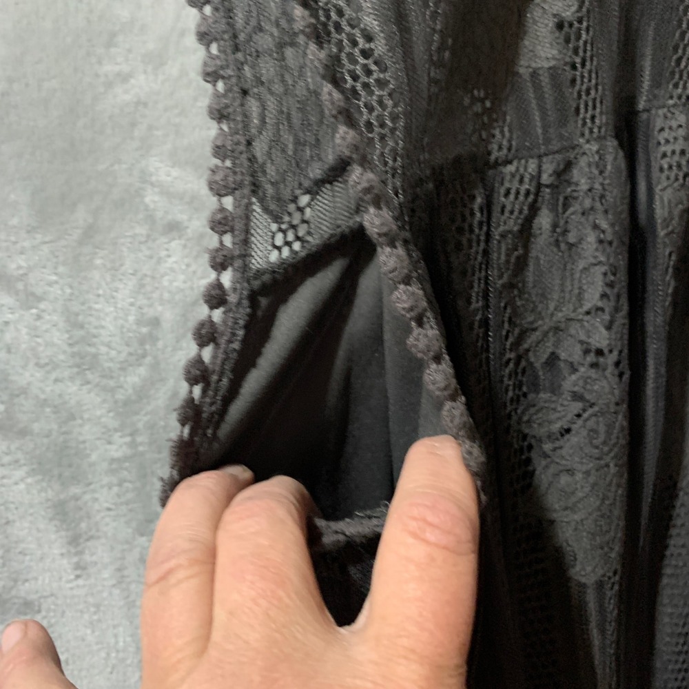 No Boundaries Charcoal Gray Lace Sleeveless Babydoll Dress Whimsigoth Medium 7-9 - Picture 10 of 16